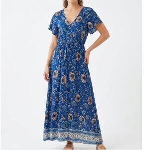 Temofon Floral Maxi Dress Boho Paisley Lightweight Summer Rayon Large